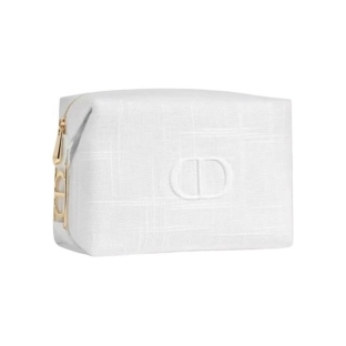 White Tweed Linen Logo Beauty Bag Косметичка